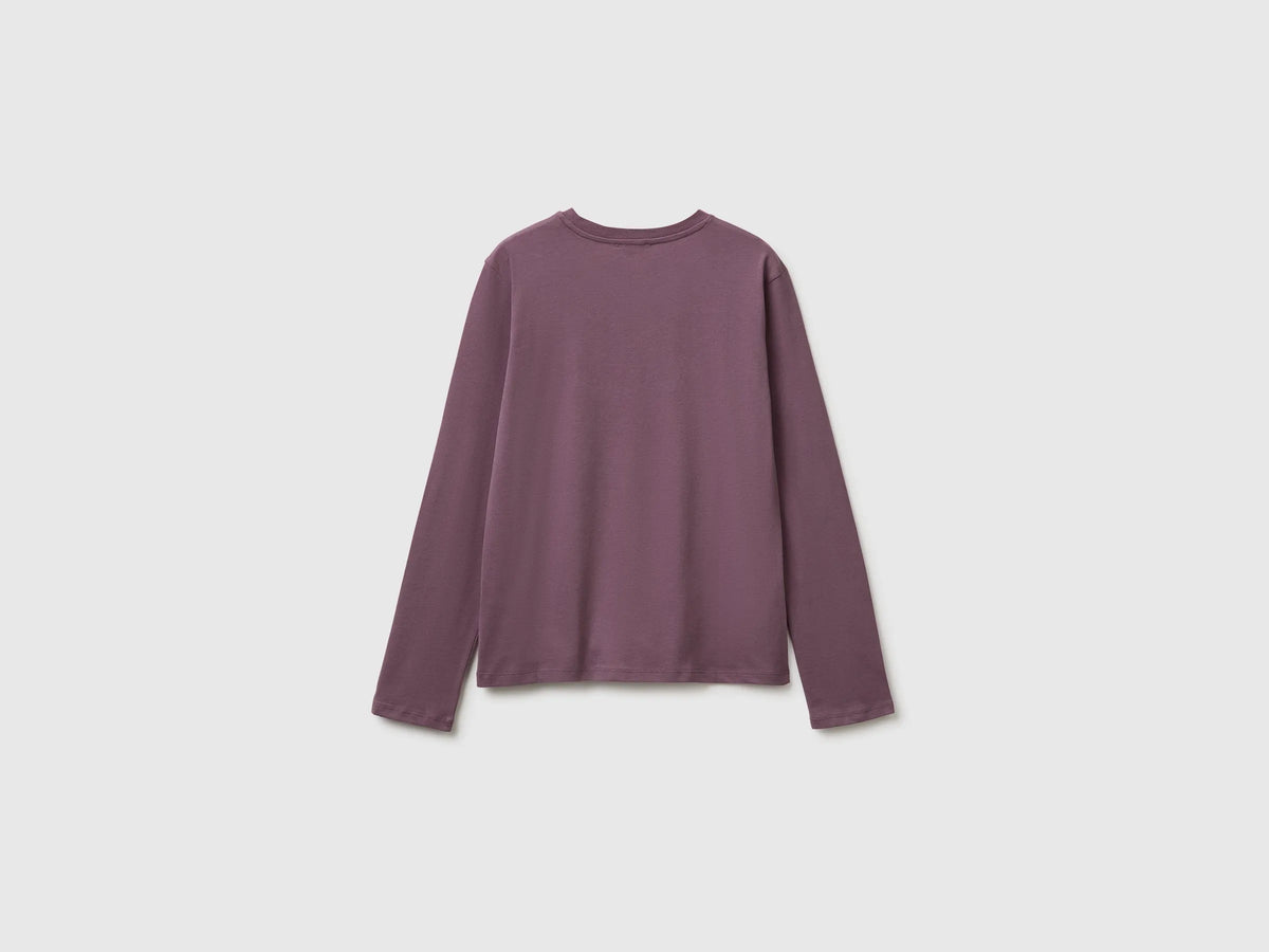 Benetton Plum Girls Long-Sleeved T-Shirt with Embroidery SKU: 3ATNC10U8_048 Image 02