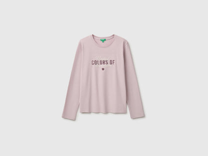 Benetton Pink Girls Long-Sleeved T-Shirt with Embroidery SKU: 3ATNC10U8_197 Image 01