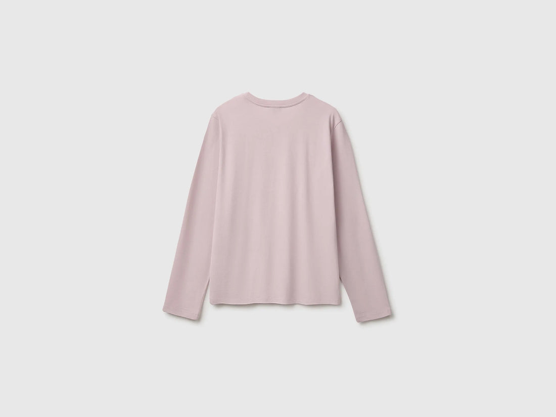 Benetton Pink Girls Long-Sleeved T-Shirt with Embroidery SKU: 3ATNC10U8_197 Image 02