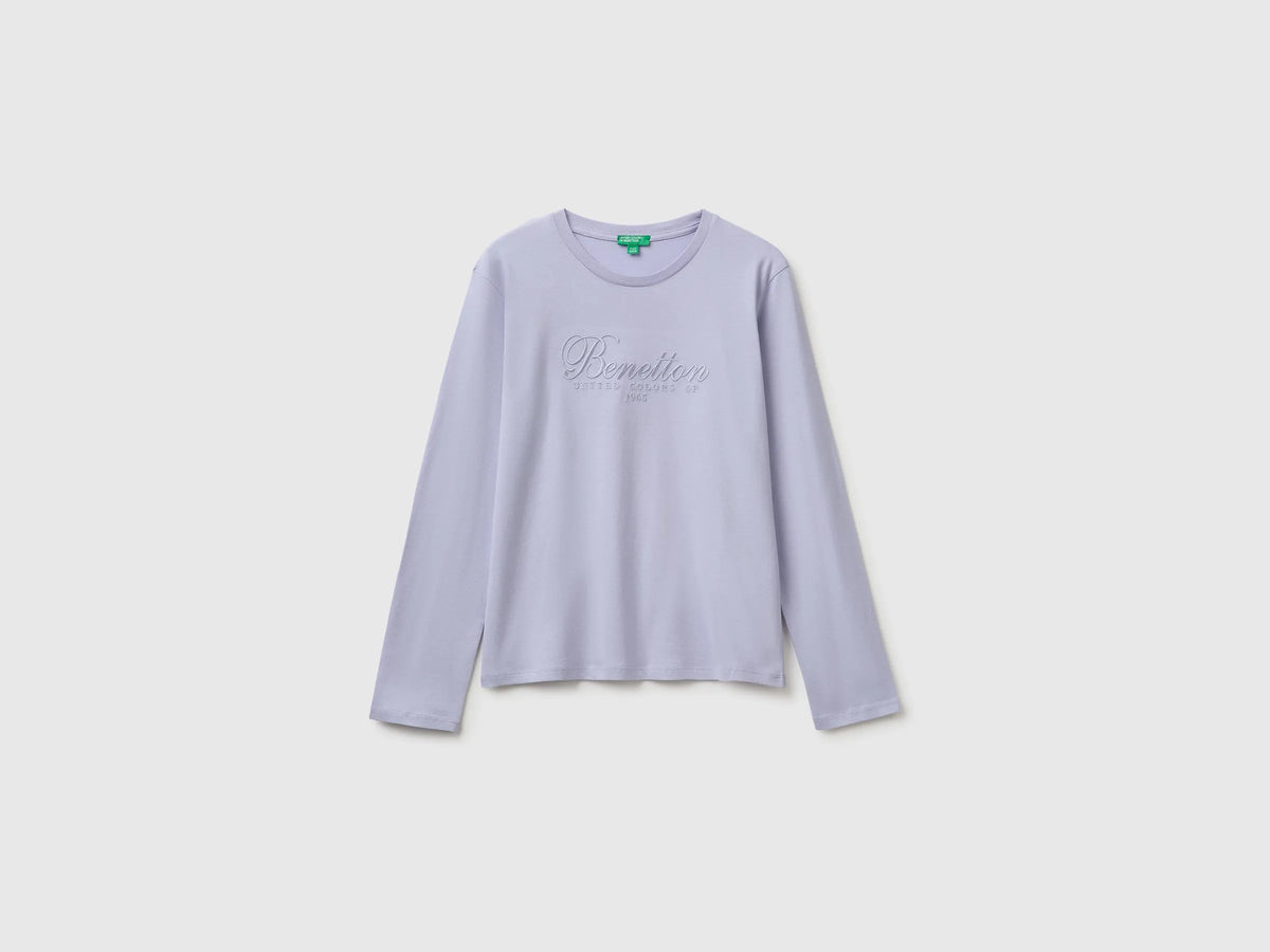 Benetton Lavender Girls Long-Sleeved T-Shirt with Embroidery SKU: 3ATNC10U8_19B Image 01