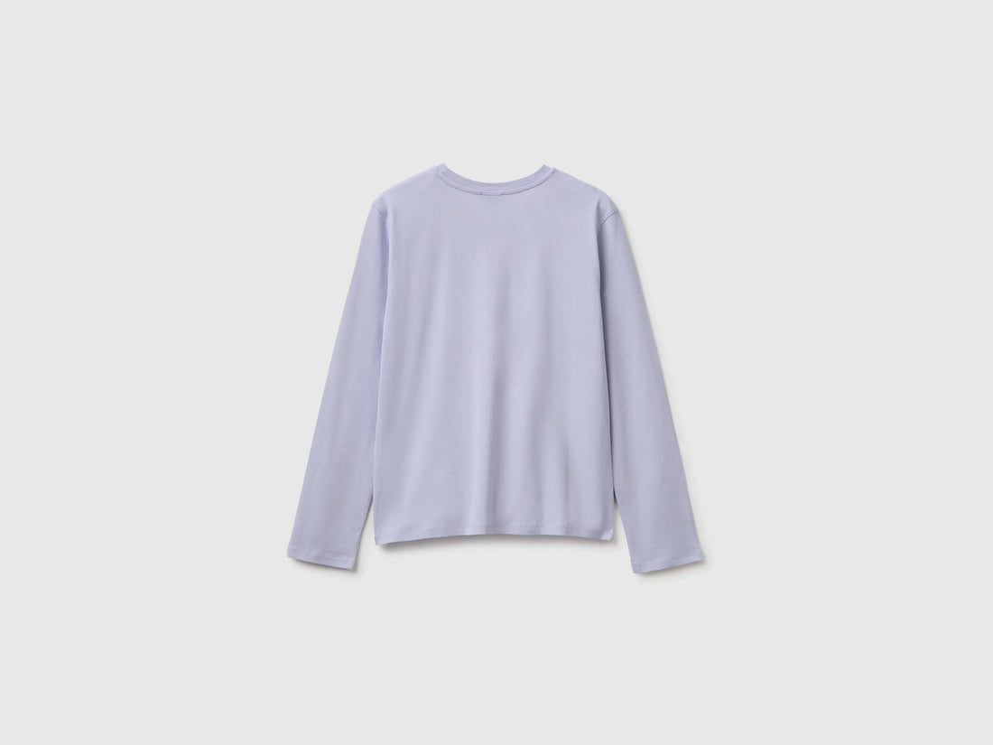 Benetton Lavender Girls Long-Sleeved T-Shirt with Embroidery SKU: 3ATNC10U8_19B Image 02