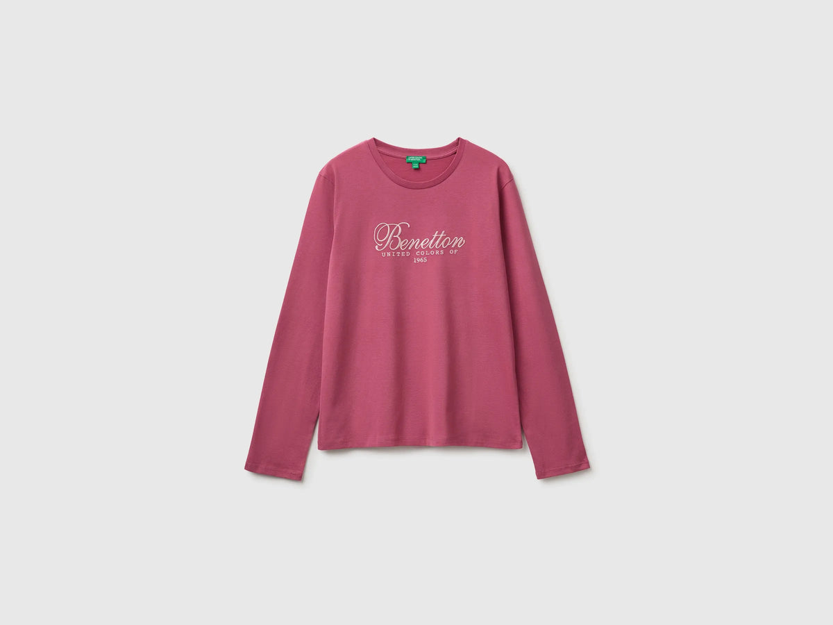 Benetton Fuchsia Girls Long-Sleeved T-Shirt with Embroidery SKU: 3ATNC10U8_2J4 Image 01