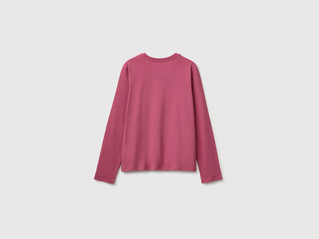 Benetton Fuchsia Girls Long-Sleeved T-Shirt with Embroidery SKU: 3ATNC10U8_2J4 Image 02