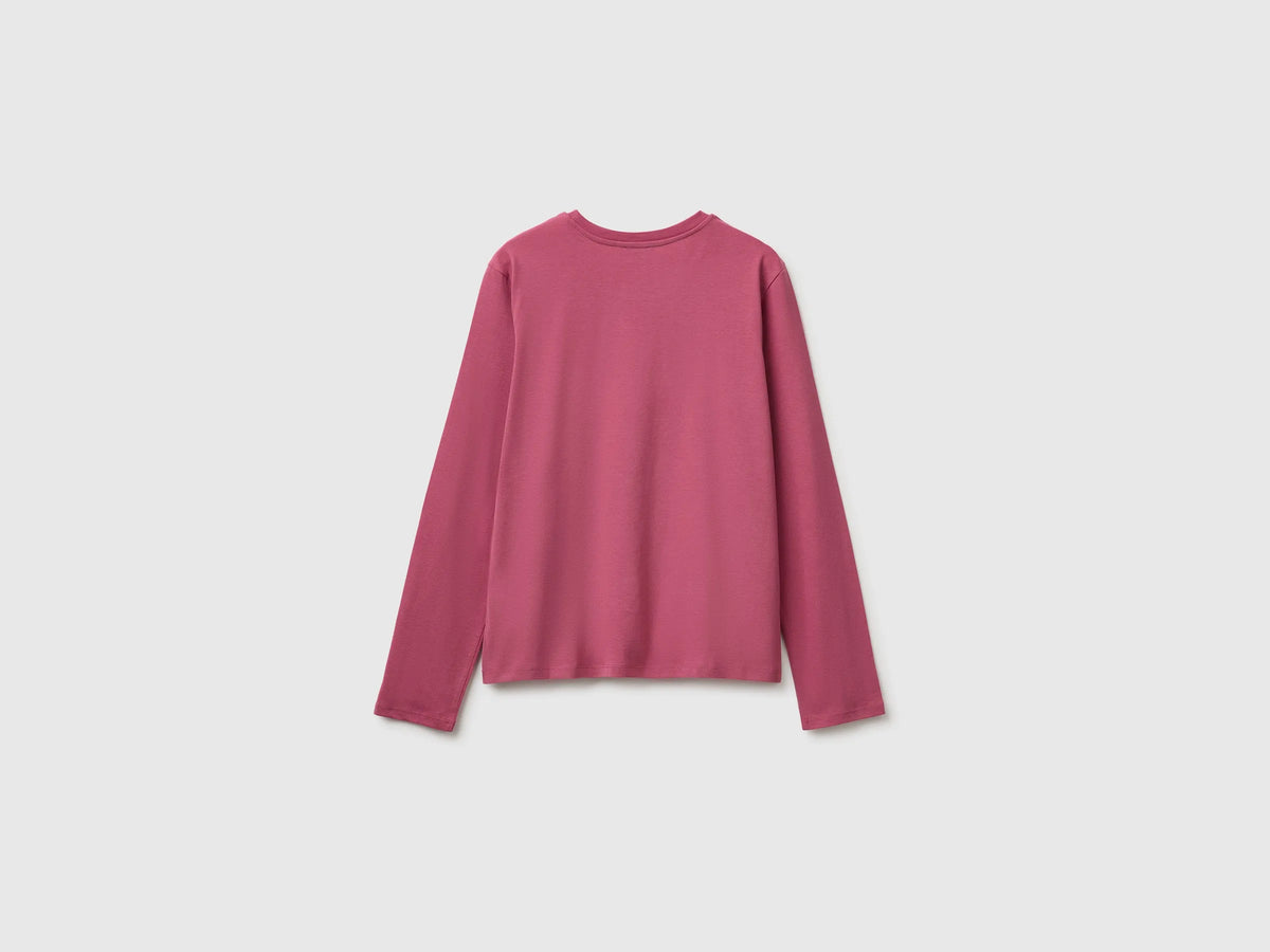 Benetton Fuchsia Girls Long-Sleeved T-Shirt with Embroidery SKU: 3ATNC10U8_2J4 Image 02