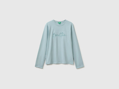 Benetton Aqua Girls Long-Sleeved T-Shirt with Embroidery SKU: 3ATNC10U8_31A Image 01