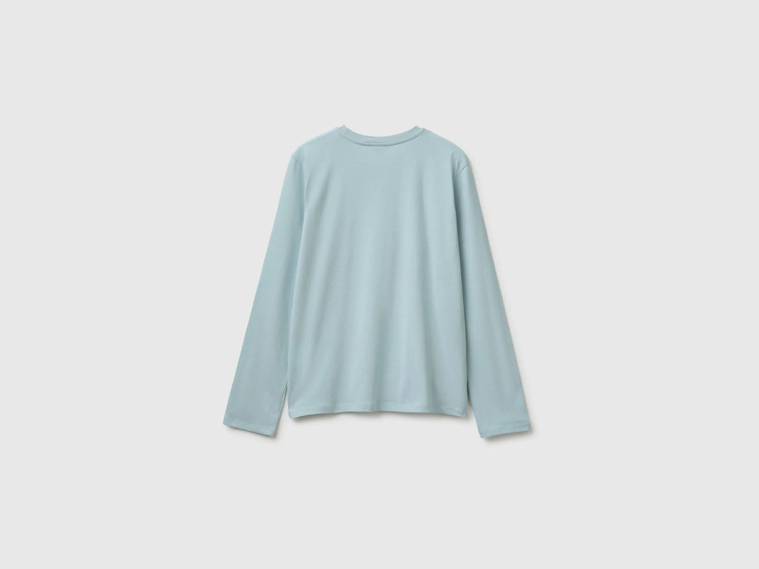 Benetton Aqua Girls Long-Sleeved T-Shirt with Embroidery SKU: 3ATNC10U8_31A Image 02