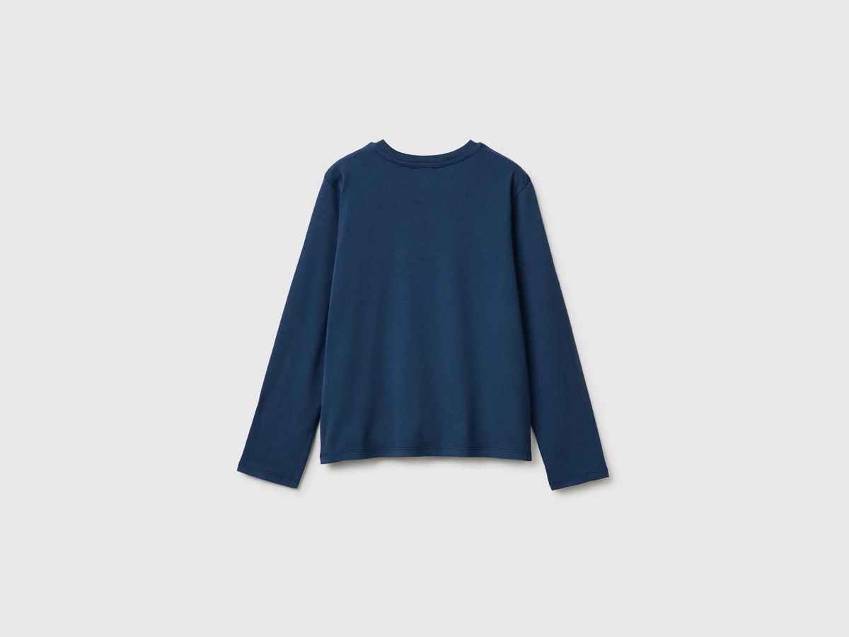 Benetton Blue Girls Long-Sleeved T-Shirt with Embroidery SKU: 3ATNC10U8_355 Image 02