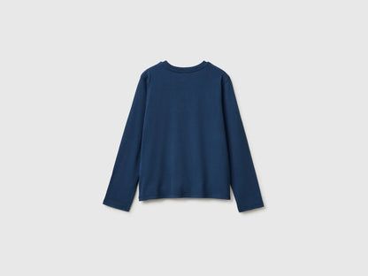 Benetton Blue Girls Long-Sleeved T-Shirt with Embroidery SKU: 3ATNC10U8_355 Image 02