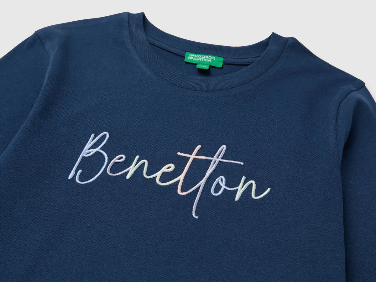 Benetton Blue Girls Long-Sleeved T-Shirt with Embroidery SKU: 3ATNC10U8_355 Image 03