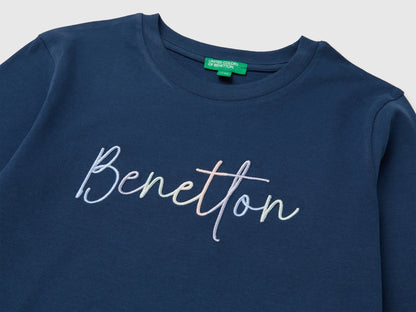 Benetton Blue Girls Long-Sleeved T-Shirt with Embroidery SKU: 3ATNC10U8_355 Image 03