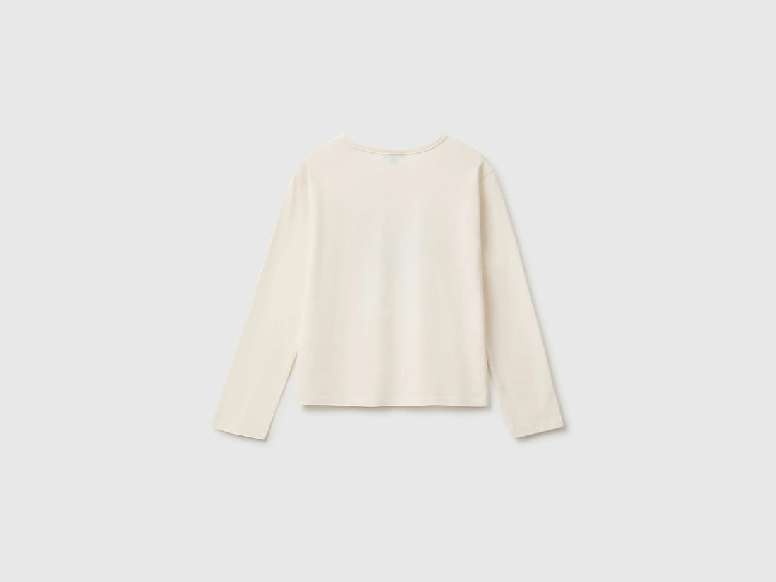 Benetton Creamy White Girls 100% Organic Cotton T-Shirt with Print SKU: 3ATNC10UA_0R2 Image 02