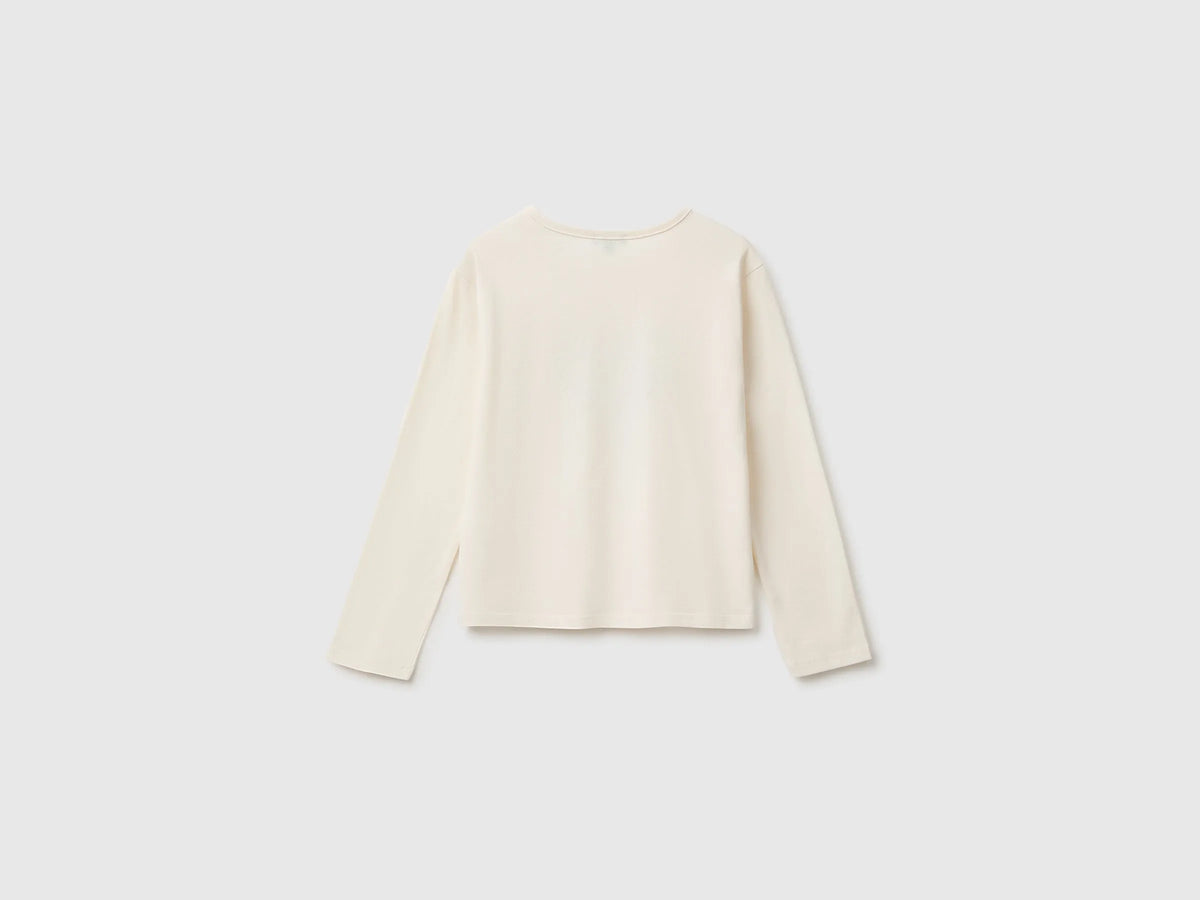 Benetton Creamy White Girls 100% Organic Cotton T-Shirt with Print SKU: 3ATNC10UA_0R2 Image 02