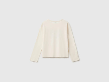 Benetton Creamy White Girls 100% Organic Cotton T-Shirt with Print SKU: 3ATNC10UA_0R2 Image 02