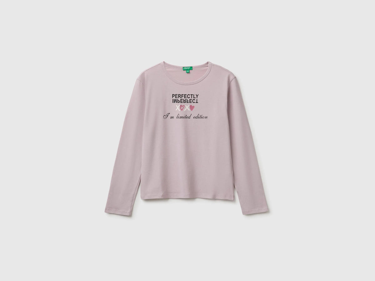 Benetton Pink Girls 100% Organic Cotton T-Shirt with Print SKU: 3ATNC10UA_197 Image 01