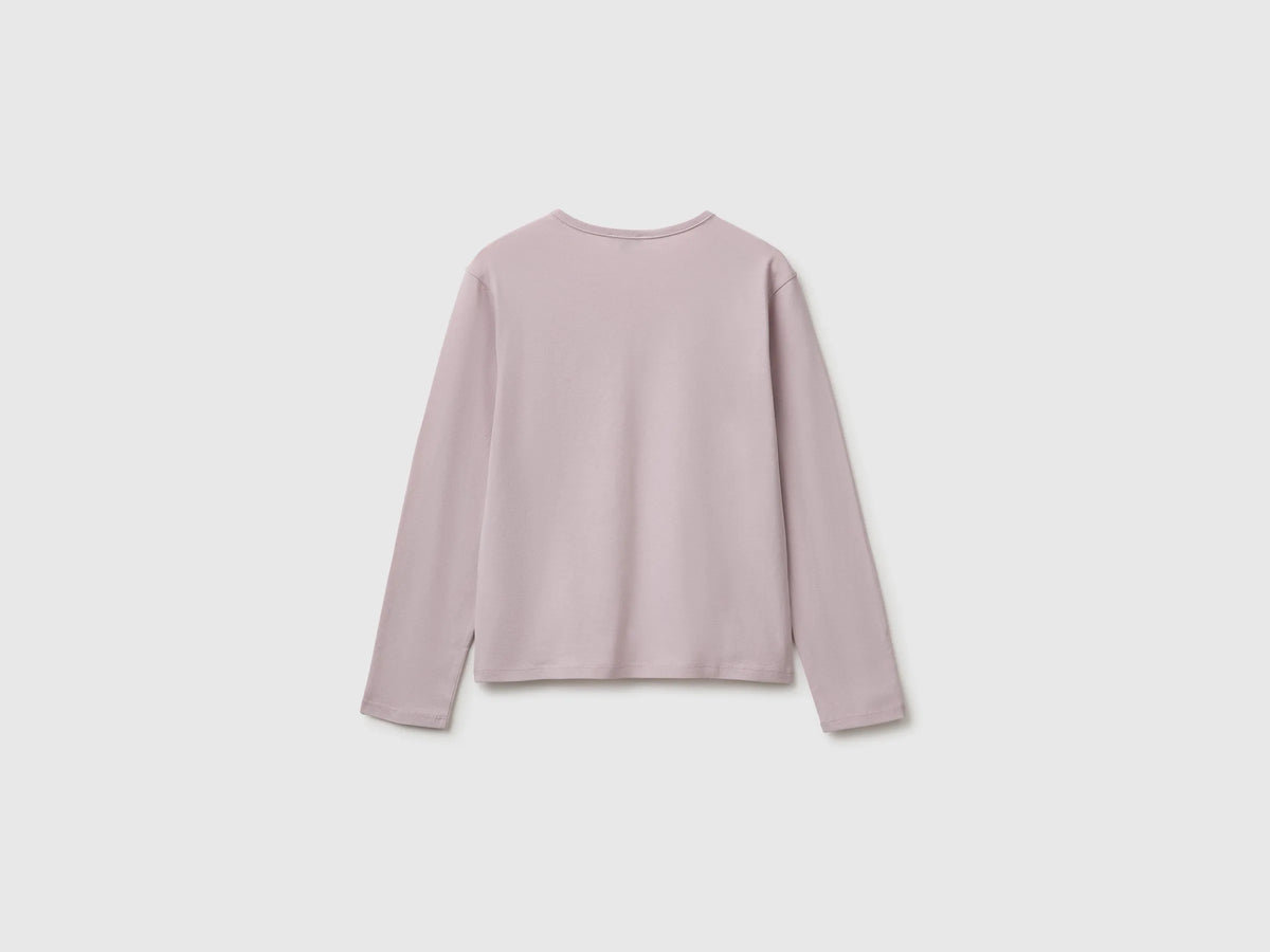 Benetton Pink Girls 100% Organic Cotton T-Shirt with Print SKU: 3ATNC10UA_197 Image 02