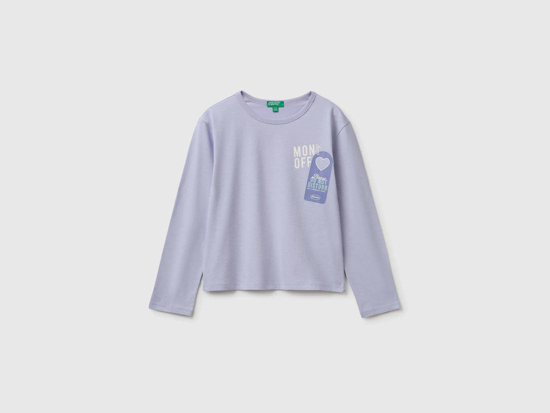 Benetton Lavender Girls 100% Organic Cotton T-Shirt with Print SKU: 3ATNC10UA_19B Image 01
