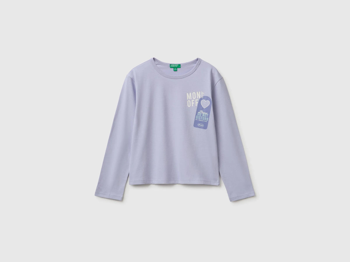 Benetton Lavender Girls 100% Organic Cotton T-Shirt with Print SKU: 3ATNC10UA_19B Image 01