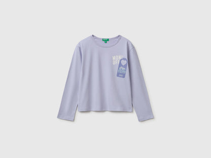 Benetton Lavender Girls 100% Organic Cotton T-Shirt with Print SKU: 3ATNC10UA_19B Image 01