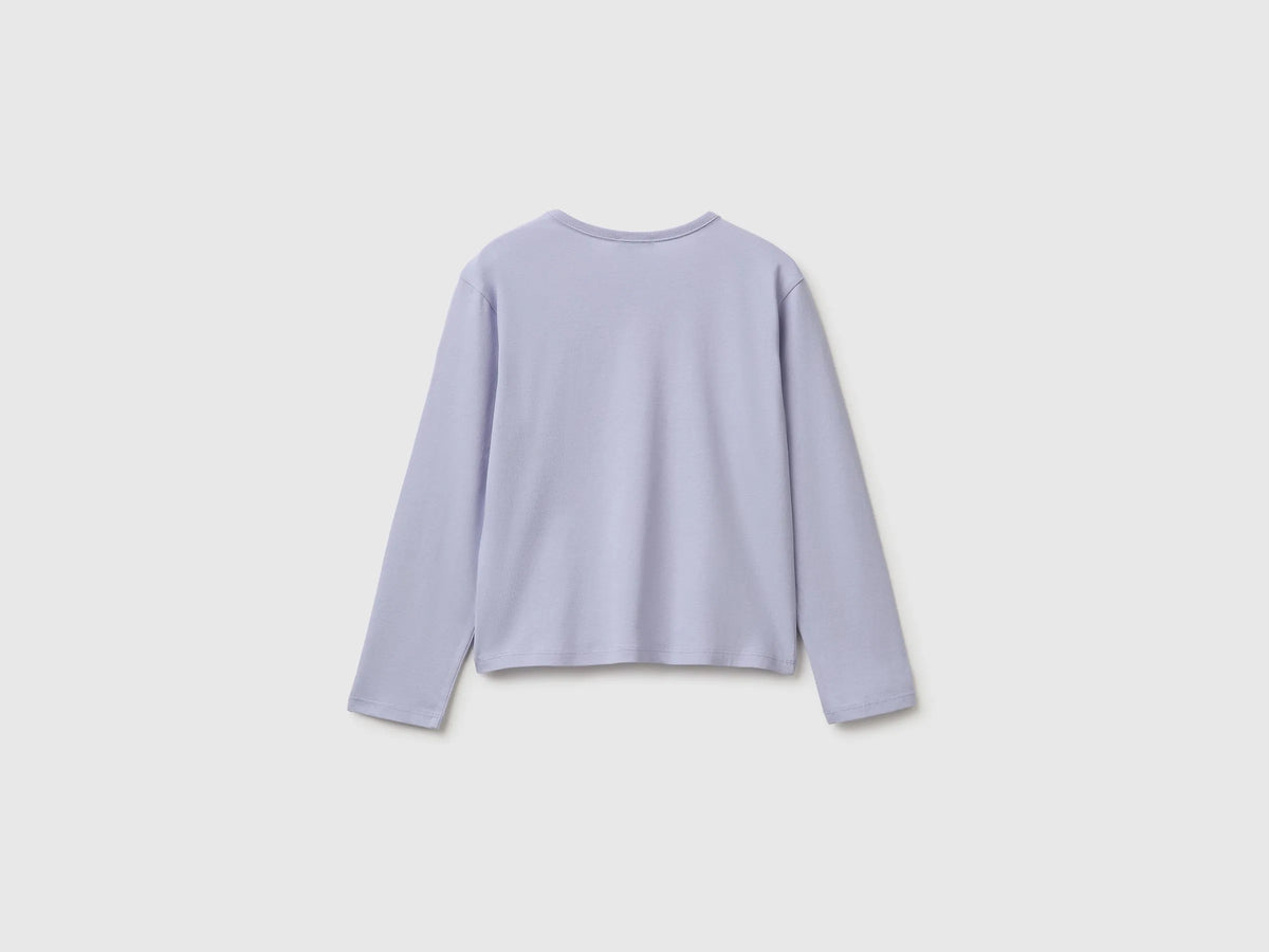 Benetton Lavender Girls 100% Organic Cotton T-Shirt with Print SKU: 3ATNC10UA_19B Image 02
