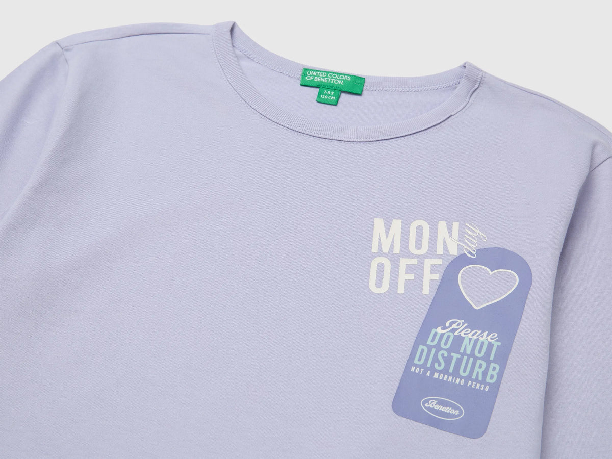Benetton Lavender Girls 100% Organic Cotton T-Shirt with Print SKU: 3ATNC10UA_19B Image 03