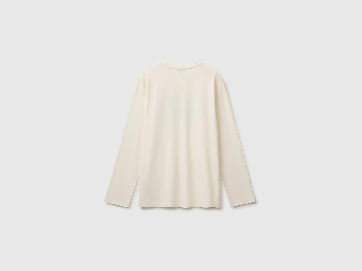 Benetton Creamy White Boys T-Shirt with Print and Embroidery SKU: 3ATNC10UD_0R2 Image 02