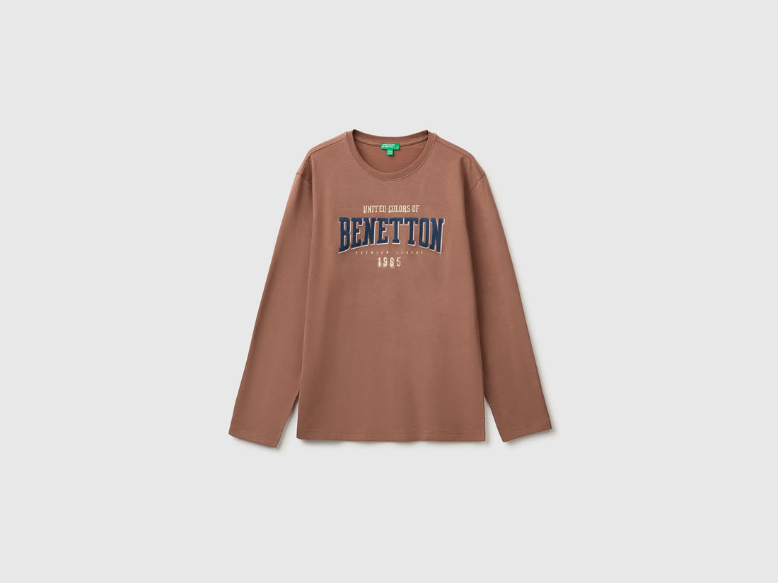 Benetton Brown Boys T-Shirt with Print and Embroidery SKU: 3ATNC10UD_0U3 Image 01
