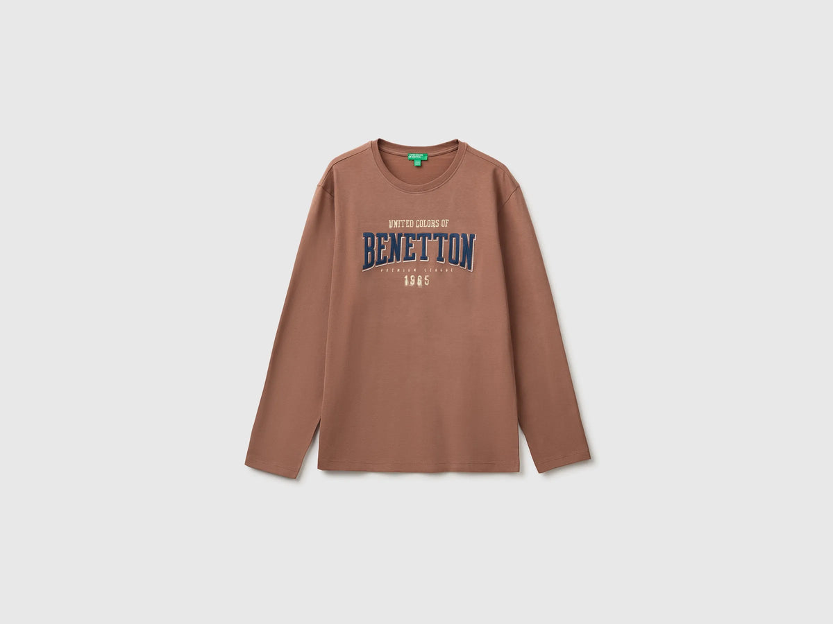 Benetton Brown Boys T-Shirt with Print and Embroidery SKU: 3ATNC10UD_0U3 Image 01