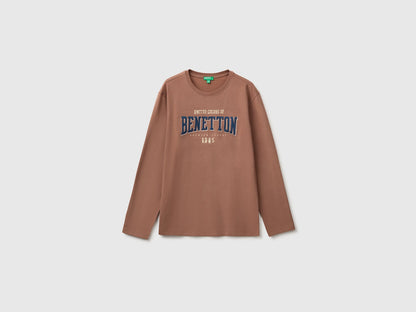 Benetton Brown Boys T-Shirt with Print and Embroidery SKU: 3ATNC10UD_0U3 Image 01