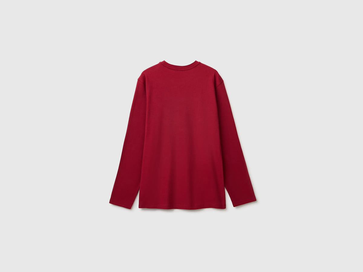 Benetton Burgundy Boys T-Shirt with Print and Embroidery SKU: 3ATNC10UD_21C Image 02