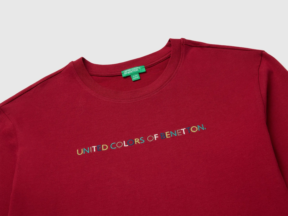Benetton Burgundy Boys T-Shirt with Print and Embroidery SKU: 3ATNC10UD_21C Image 03