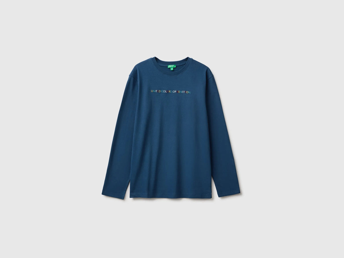 Benetton Dark Blue Boys T-Shirt with Print and Embroidery SKU: 3ATNC10UD_37T Image 01