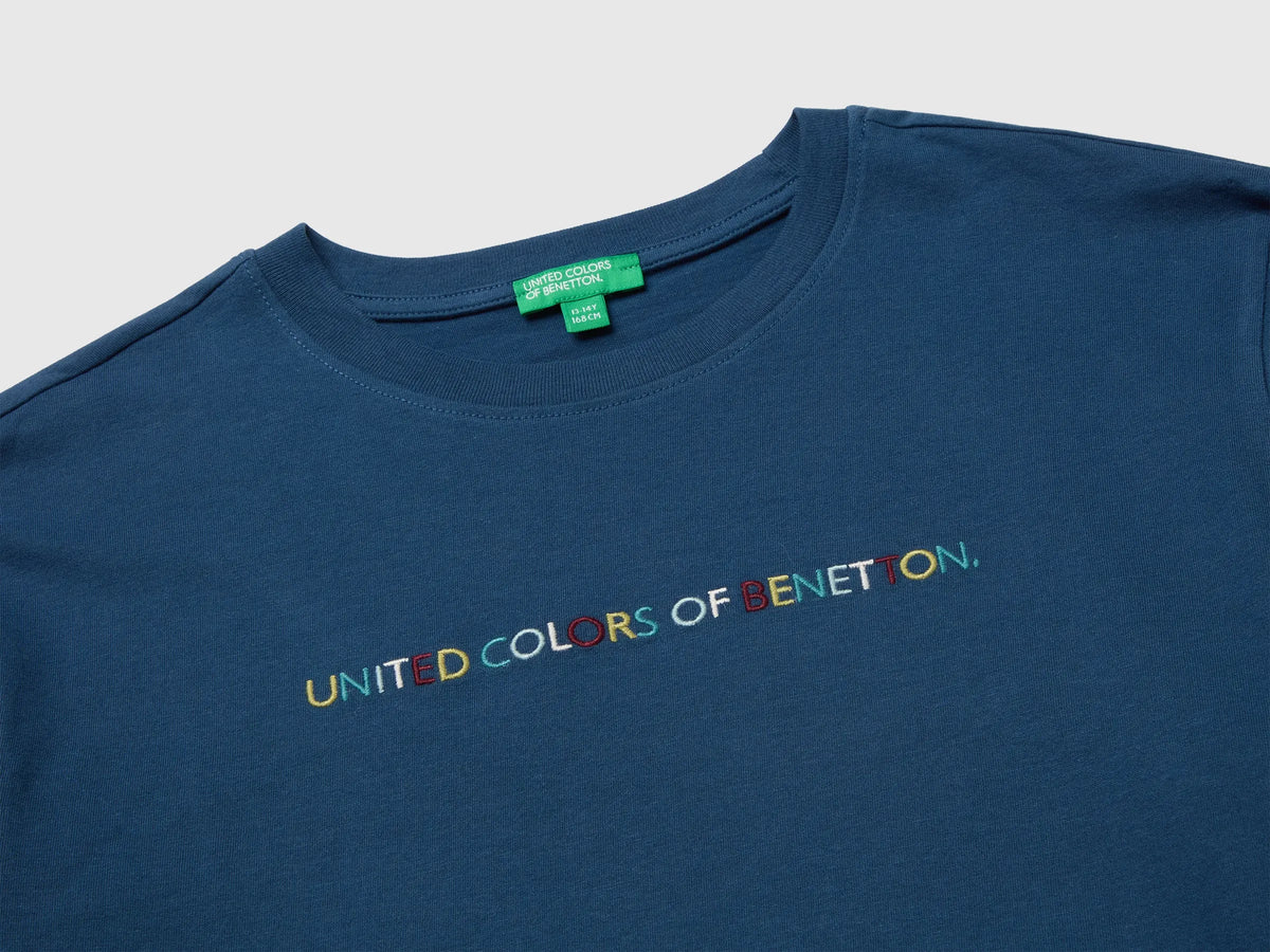 Benetton Dark Blue Boys T-Shirt with Print and Embroidery SKU: 3ATNC10UD_37T Image 03