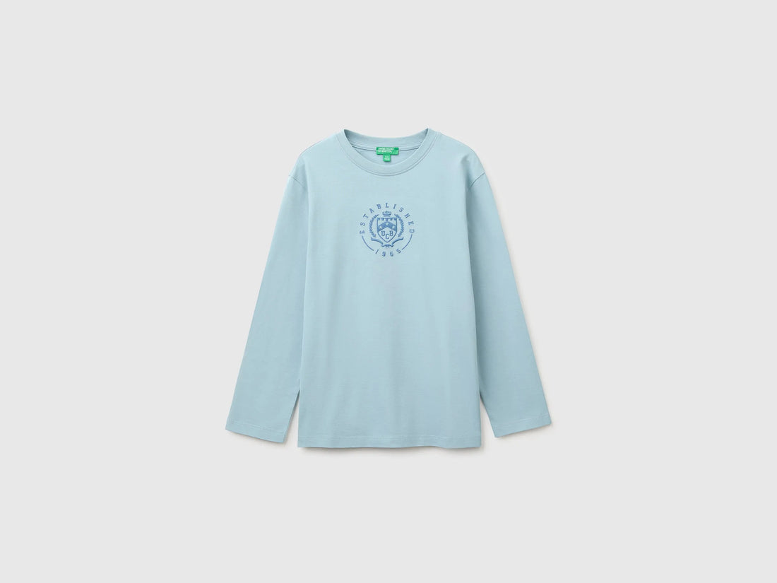Benetton Air Force Blue Boys T-Shirt with Print and Embroidery SKU: 3ATNC10UD_3E4 Image 01