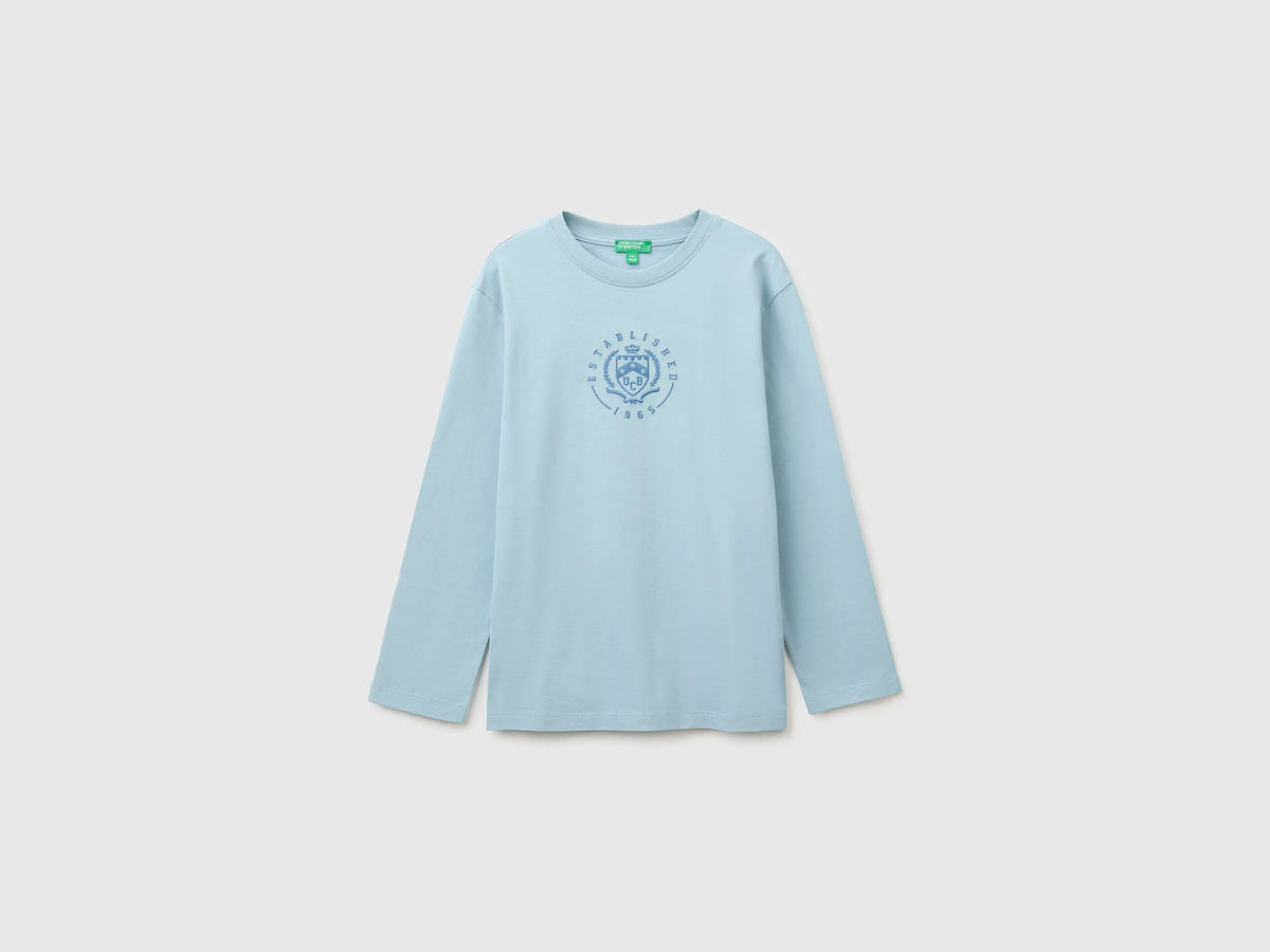 Benetton Air Force Blue Boys T-Shirt with Print and Embroidery SKU: 3ATNC10UD_3E4 Image 01