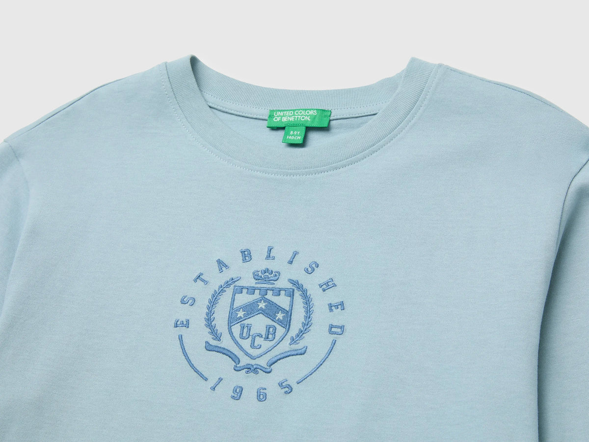 Benetton Air Force Blue Boys T-Shirt with Print and Embroidery SKU: 3ATNC10UD_3E4 Image 03