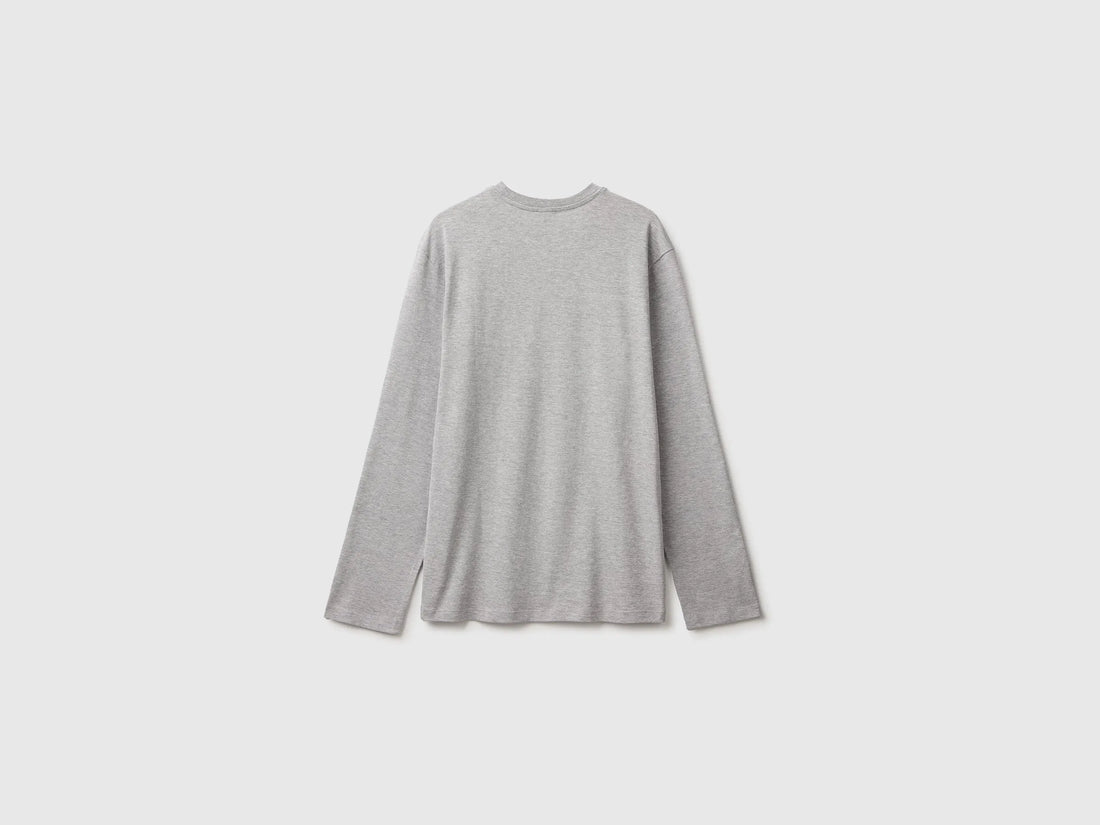 Benetton Light Gray Boys T-Shirt with Print and Embroidery SKU: 3ATNC10UD_501 Image 02