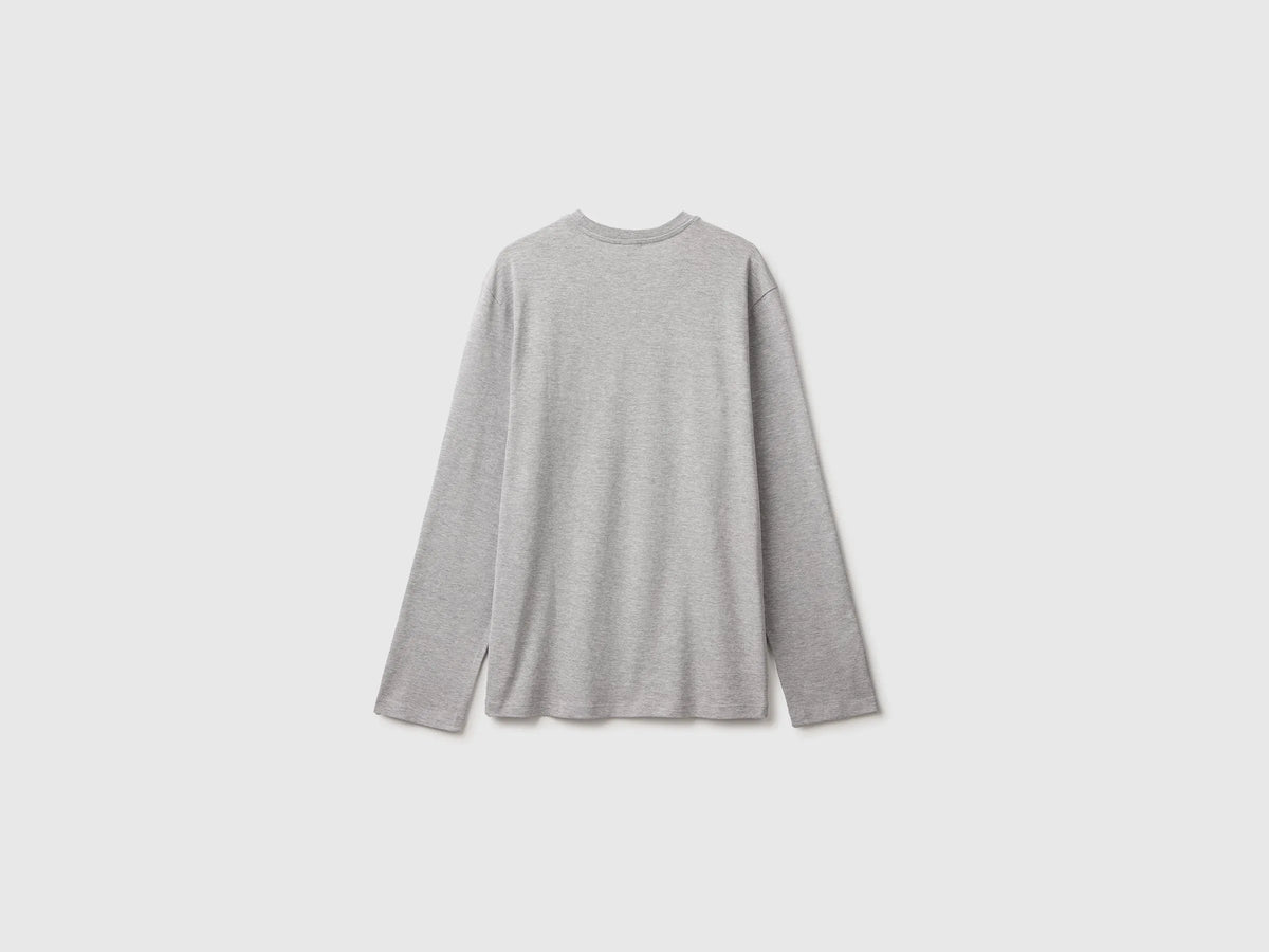 Benetton Light Gray Boys T-Shirt with Print and Embroidery SKU: 3ATNC10UD_501 Image 02