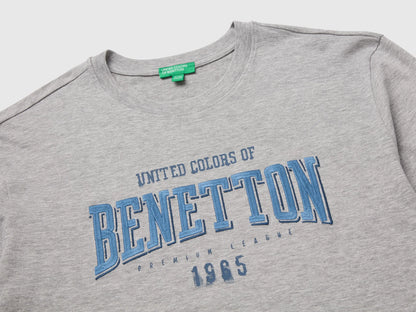 Benetton Light Gray Boys T-Shirt with Print and Embroidery SKU: 3ATNC10UD_501 Image 03