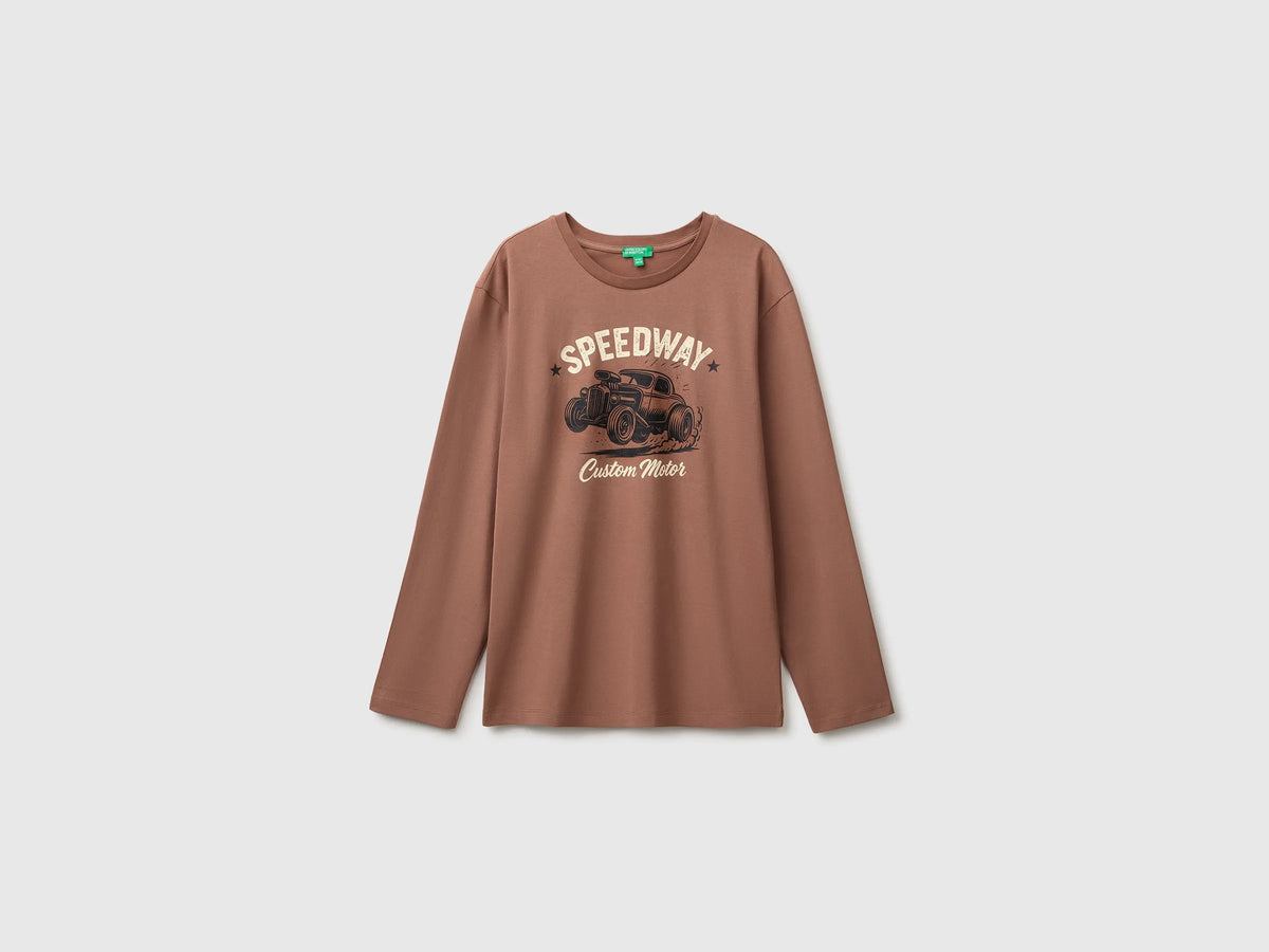 Benetton Brown Boys 100% Organic Cotton Printed T-Shirt SKU: 3ATNC10UF_0U3 Image 01