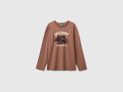 Benetton Brown Boys 100% Organic Cotton Printed T-Shirt SKU: 3ATNC10UF_0U3 Image 01