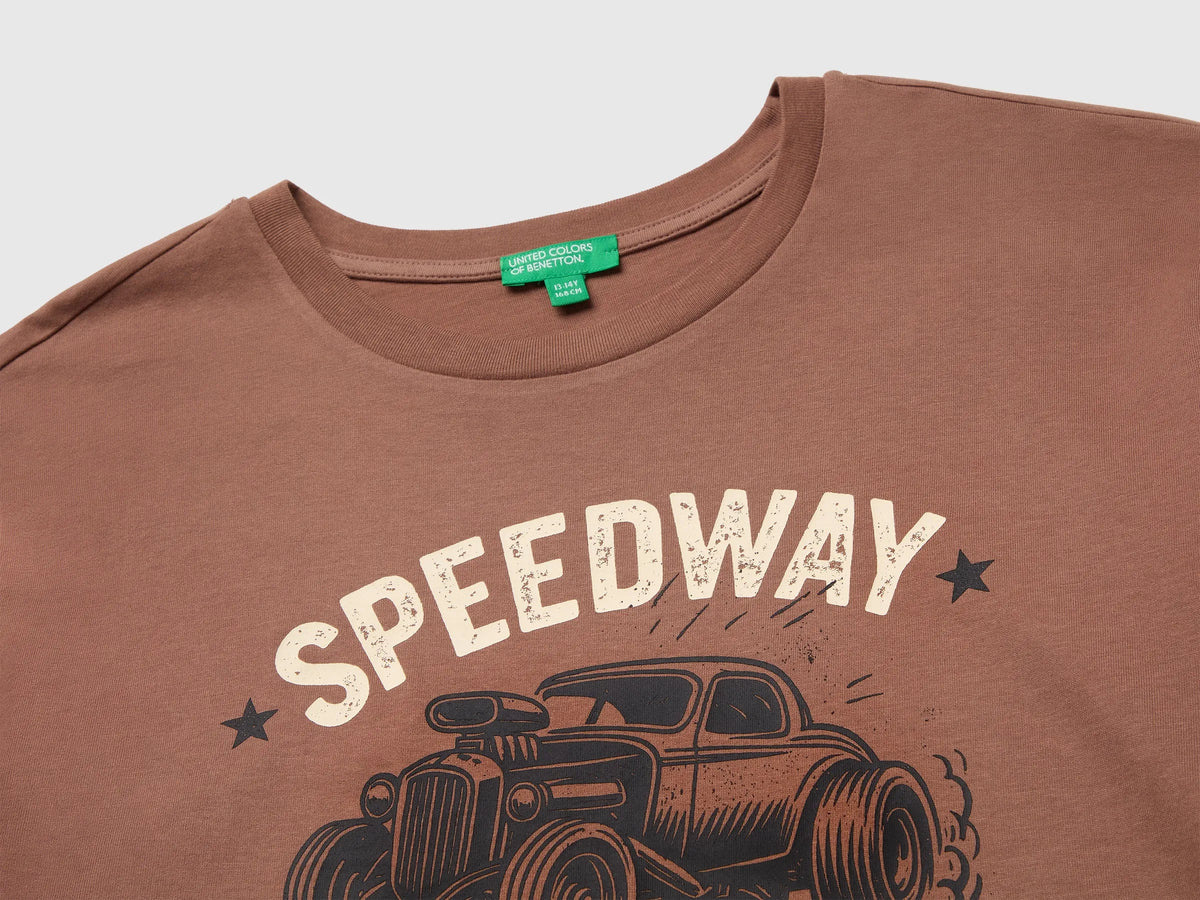 Benetton Brown Boys 100% Organic Cotton Printed T-Shirt SKU: 3ATNC10UF_0U3 Image 03