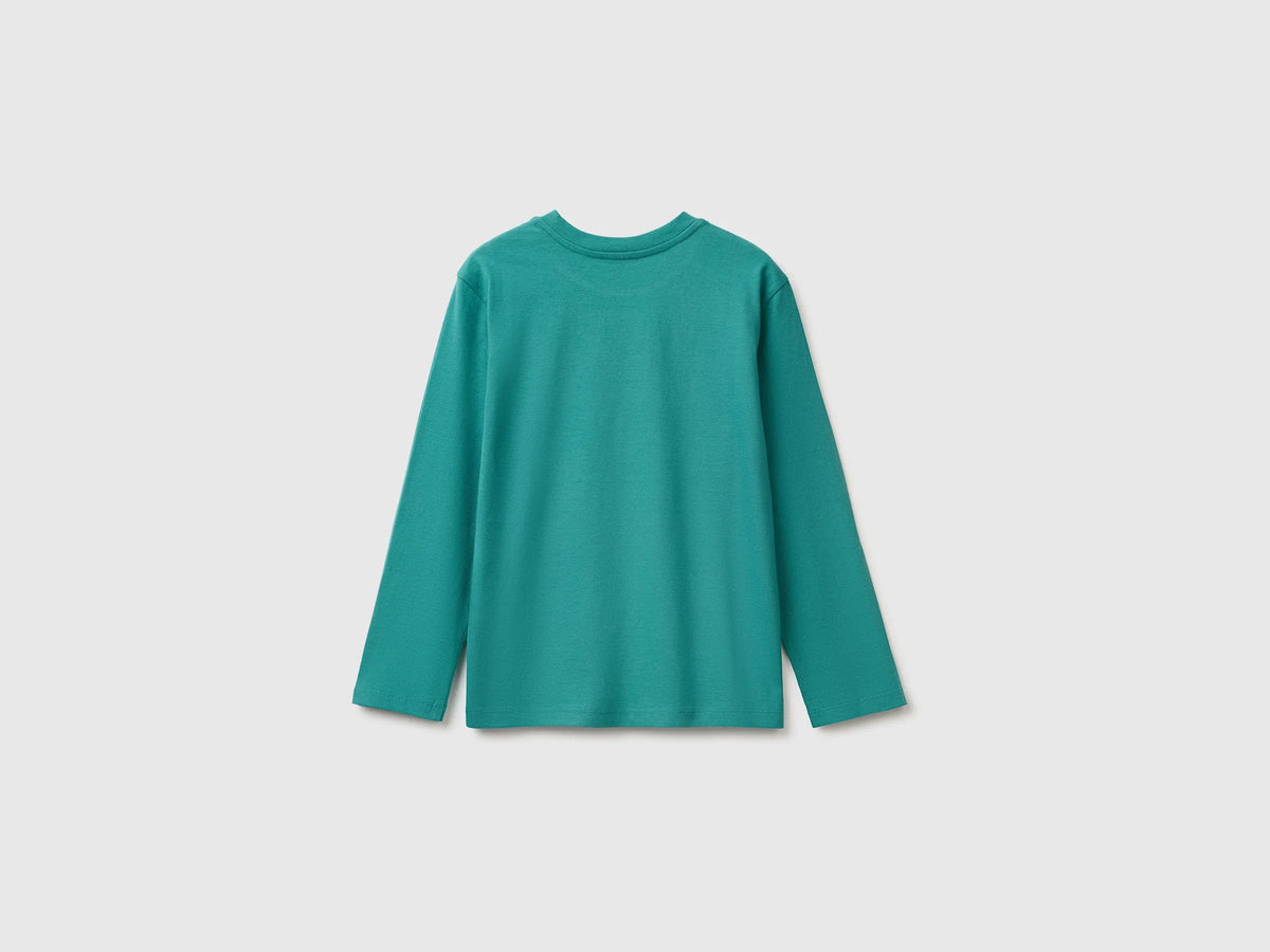 Benetton Dark Green Boys 100% Organic Cotton Printed T-Shirt SKU: 3ATNC10UF_285 Image 02