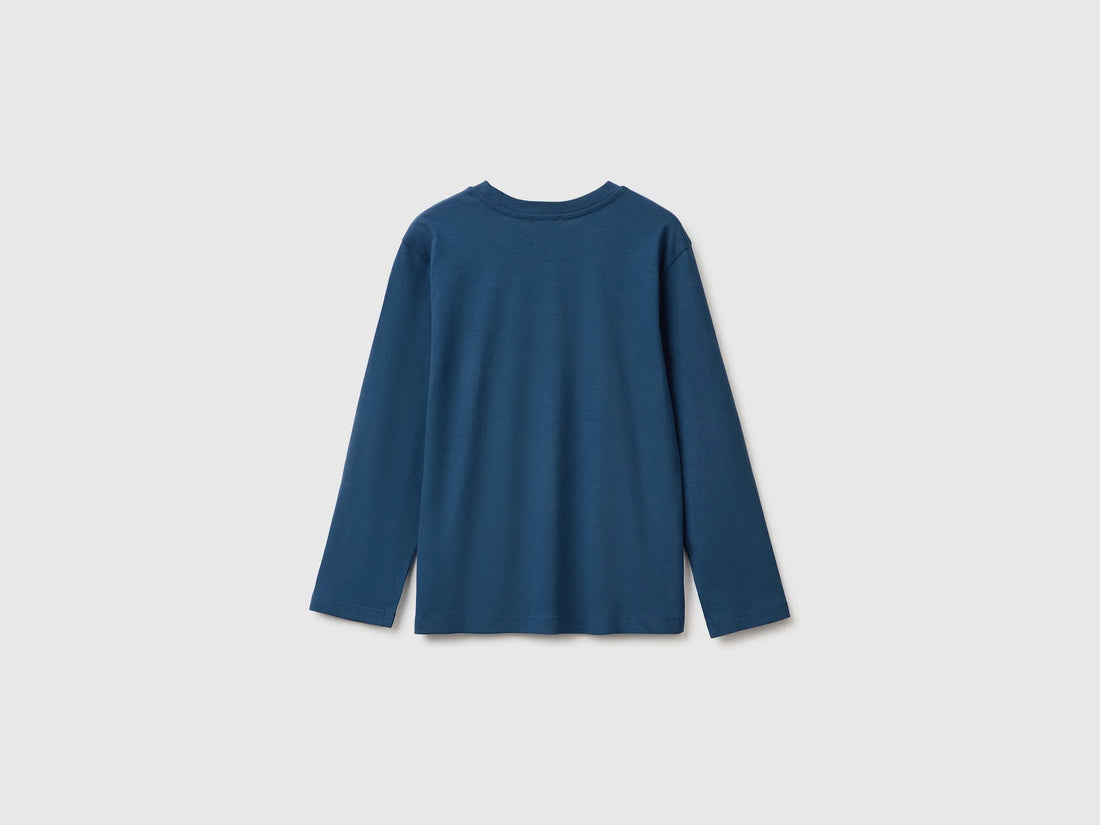 Benetton Dark Blue Boys 100% Organic Cotton Printed T-Shirt SKU: 3ATNC10UF_37T Image 02