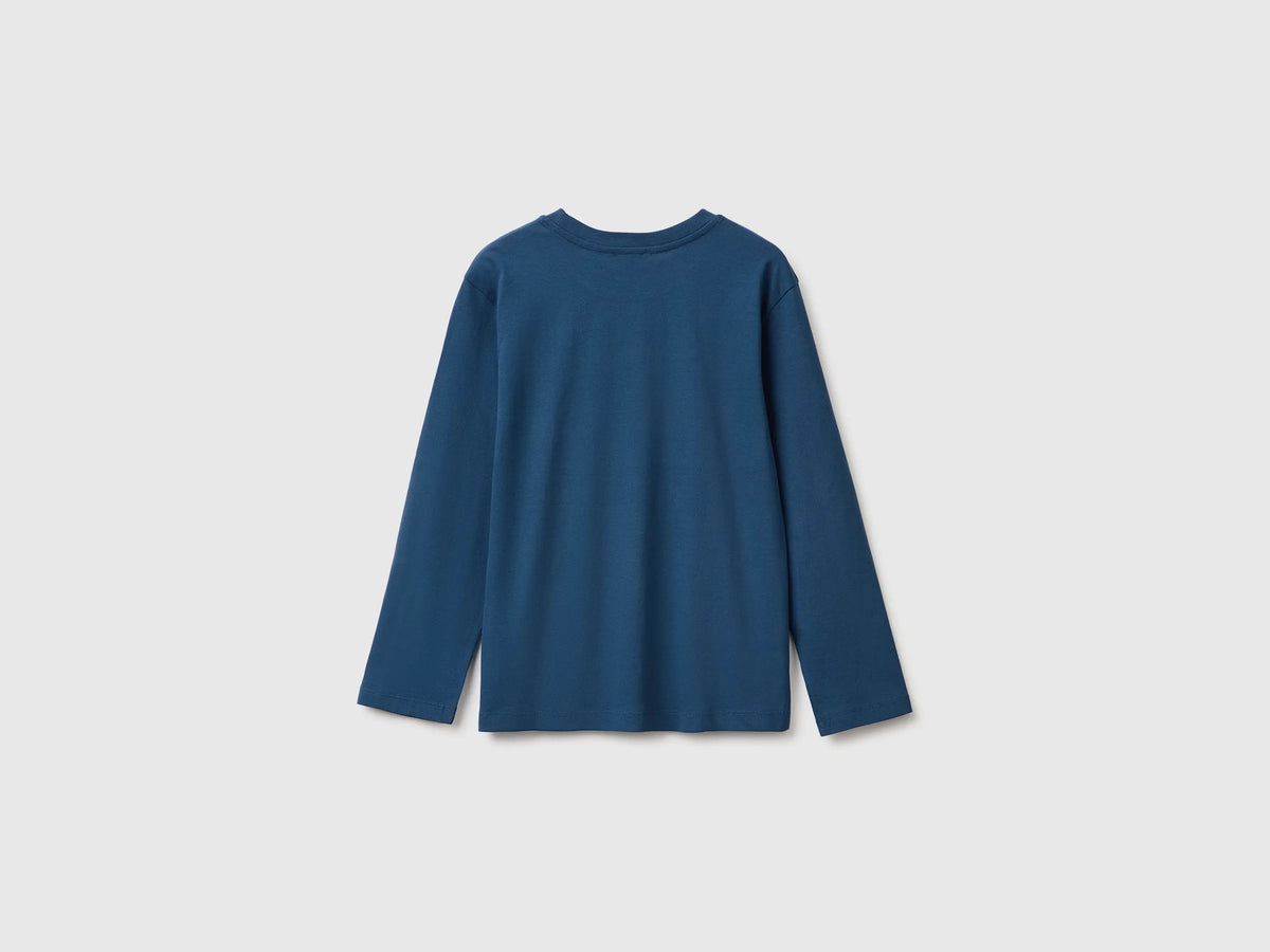 Benetton Dark Blue Boys 100% Organic Cotton Printed T-Shirt SKU: 3ATNC10UF_37T Image 02