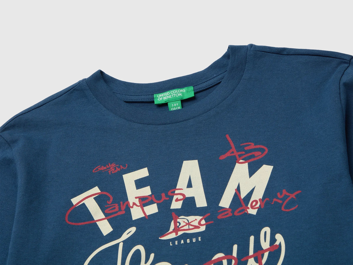 Benetton Dark Blue Boys 100% Organic Cotton Printed T-Shirt SKU: 3ATNC10UF_37T Image 03