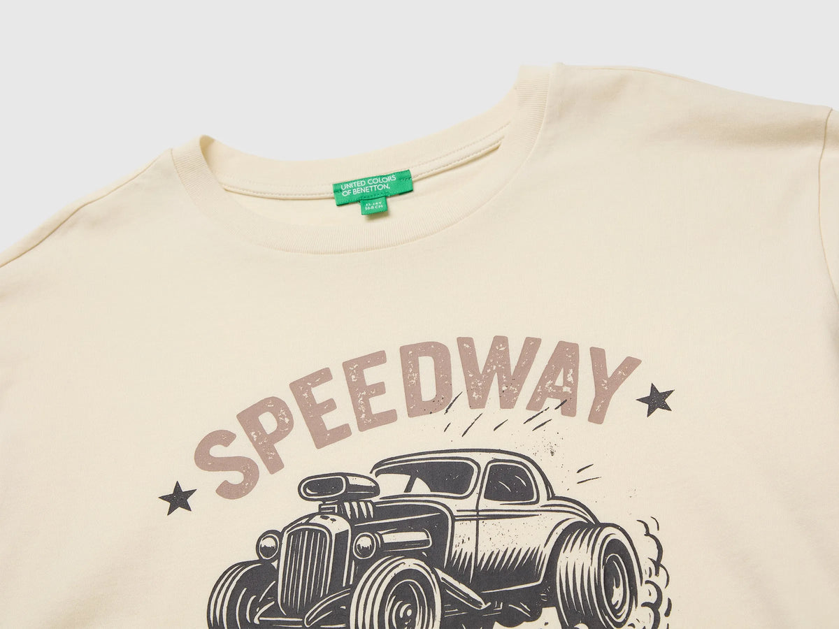 Benetton Creamy White Boys 100% Organic Cotton Printed T-Shirt SKU: 3ATNC10UF_3C9 Image 03