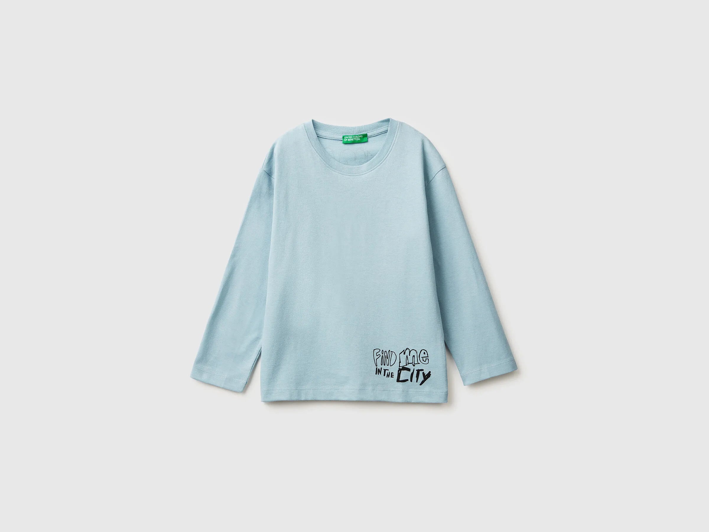 Benetton_Light Blue_T-Shirt with Print on Front and Back_3ATNG10KV_27G_01