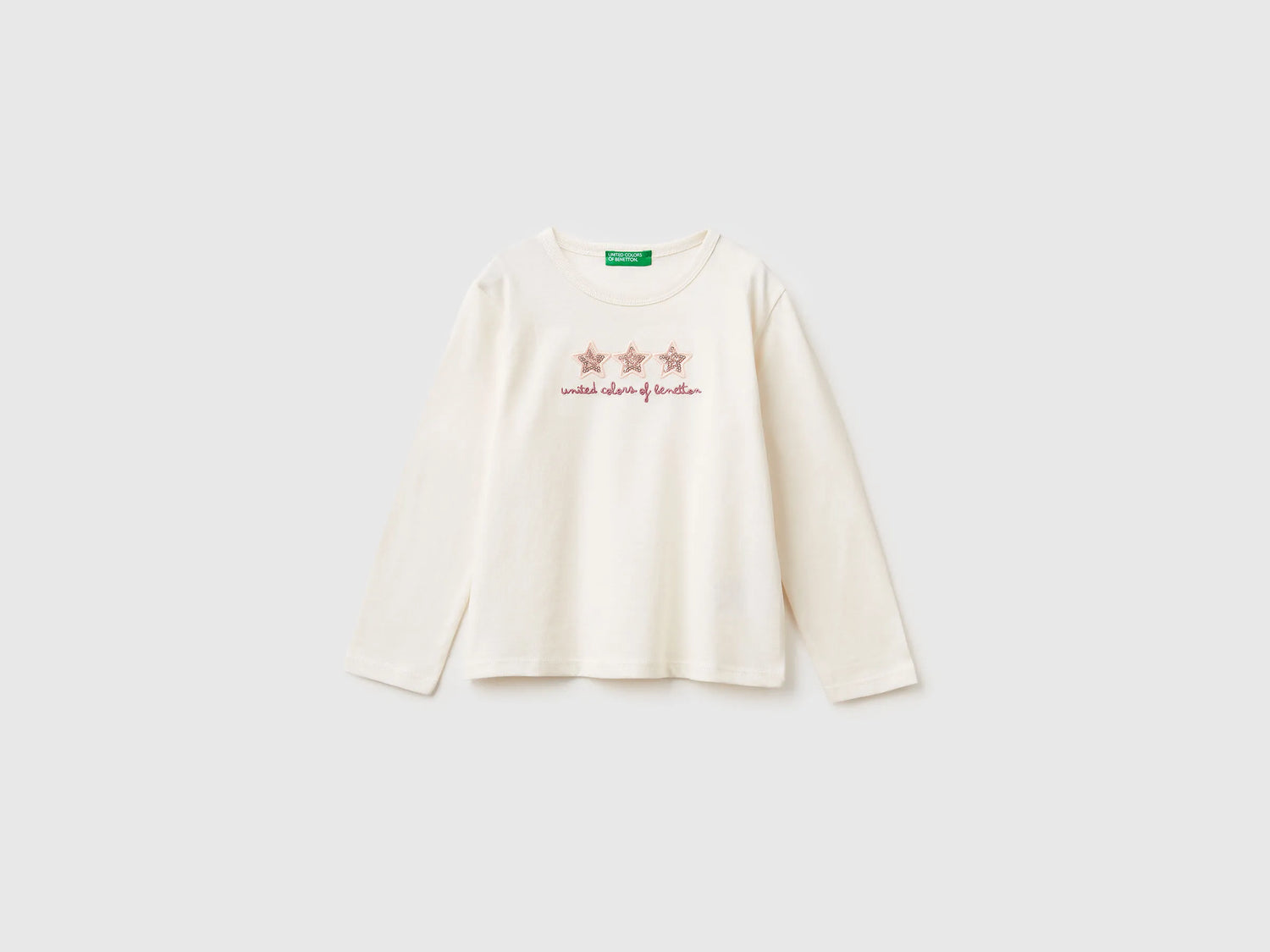 Benetton_Creamy White_T-Shirt with Print and Sequins_3ATNG10KZ_0R2_01