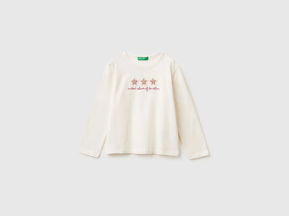 Benetton_Creamy White_T-Shirt with Print and Sequins_3ATNG10KZ_0R2_01
