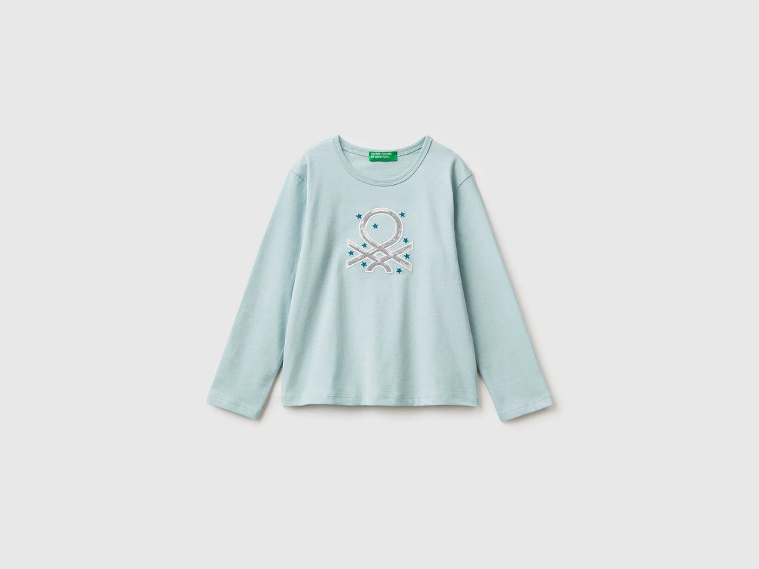 Benetton_Aqua_T-Shirt with Print and Sequins_3ATNG10KZ_17H_01
